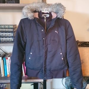 Women's Puma Black Athletic Winter Jacket w Hood. Small